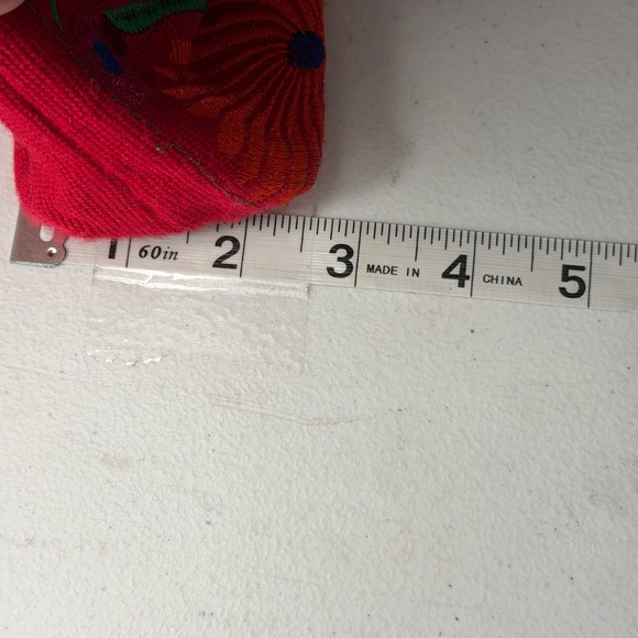 Red Embroidered Cat Floral Tote Bag Zipper Top Art Day of the Dead Inspired - Picture 14 of 14